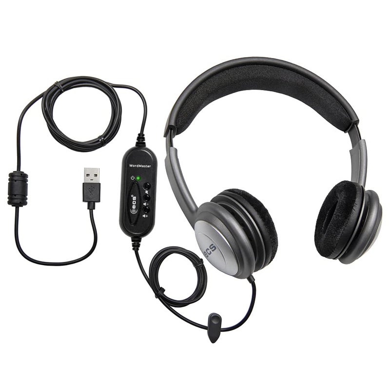 ECS WordSlinger USB Transcription Headset, 7-Foot Cord, Over-Head Design, Superior Audio Clarity, External Sound Card, Perfect for Medical & Legal Dictation, Comfortable Padded Headband & Ear Cups - Image 1